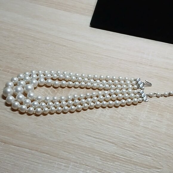 Japan Silver Tone Multi Strand Faux Pearl Necklace Vintage Jewelry #86 - Picture 5 of 9